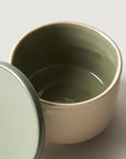 Stoneware box green open