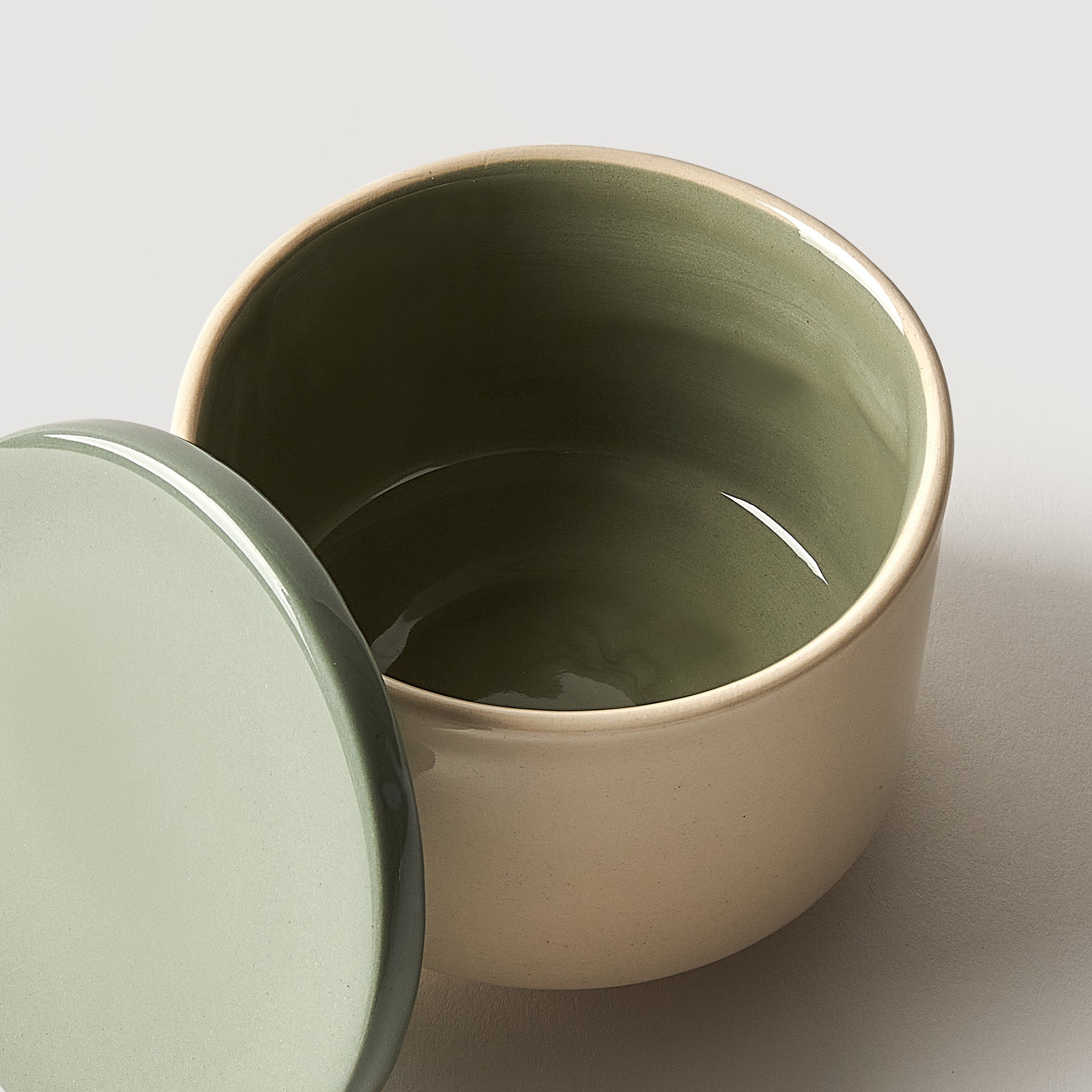 Stoneware box green open